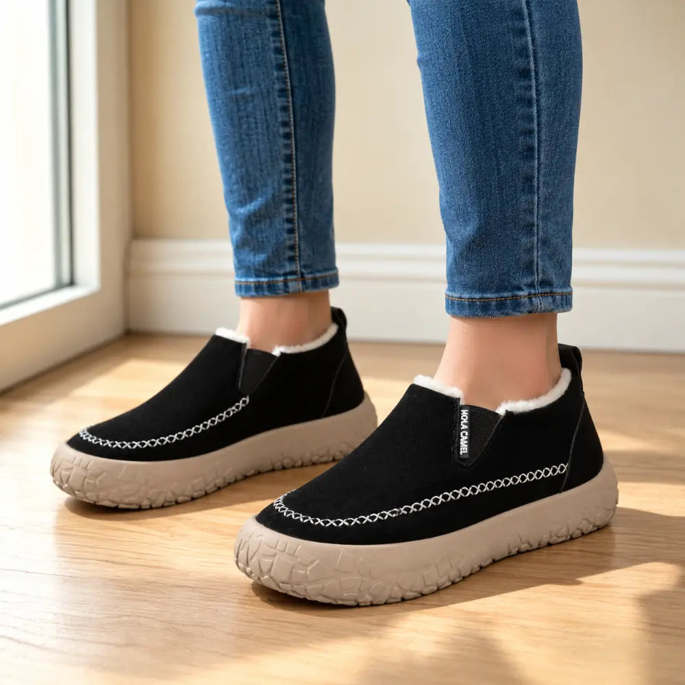 【37-43】Nowe damskie buty zimowe – na grubej podeszwie, ocieplane, ciepłe, wygodne, płytkie, wsuwane, antypoślizgowe, na miękkiej podeszwie
