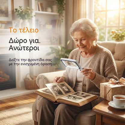 Πτυσσόμενος μεγεθυντικός φακός χειρός με φως για ανάγνωση