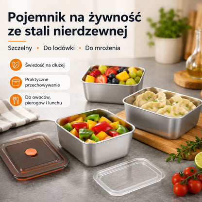 🔥5 sztuka 109zł 🥩🍱Pojemnik do przechowywania żywności ze stali nierdzewnej, hermetyczny i odporny na mróz, wykonany z materiału dopuszczonego do kontaktu z żywnością, z pokrywką zapewniającą świeżość próbek.