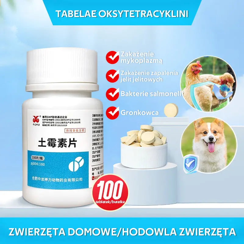 🕊️🐔🐷 Leki weterynaryjne Oksytetracyklina Tabletki przeciwbakteryjne, przeciwzapalne i przeciwbiegunkowe