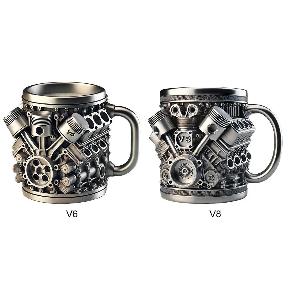 🎁☕ Taza creativa galvanizada con motor de coche de ciberpunk