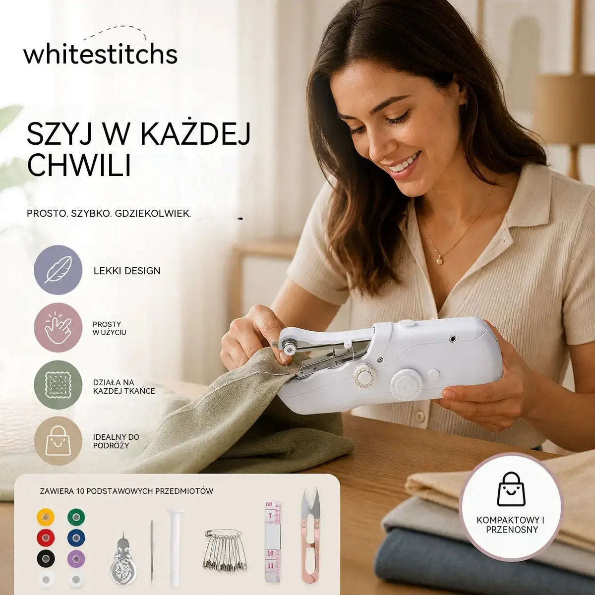 🧵 Mini elektryczna maszyna do szycia — lekka, przenośna i łatwa w obsłudze! ✨