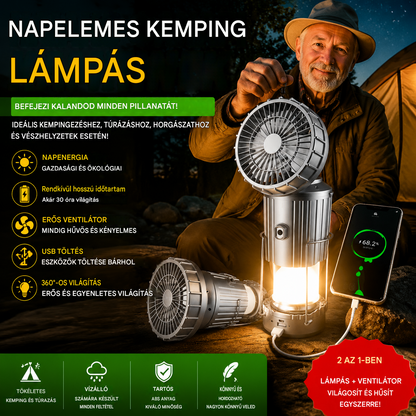 💡Hordozható napelemes kempinglámpa, ultra hosszú akkumulátor-üzemidő, kültéri sátorlámpa