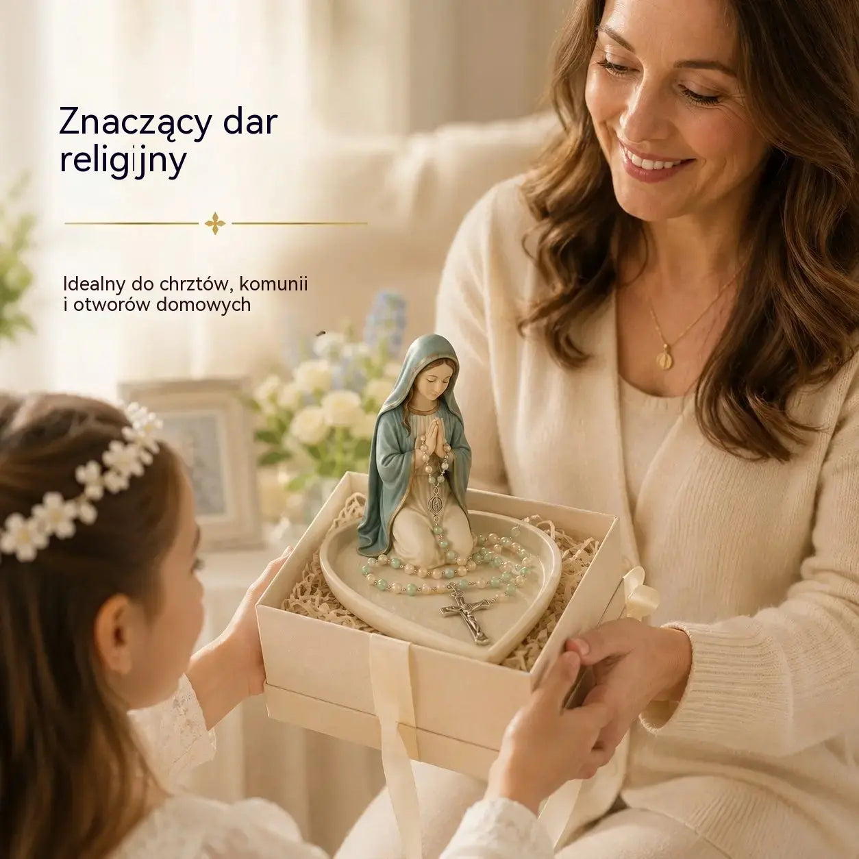 ✝️ Świetna oferta: 50% zniżki – ceramiczna taca z wizerunkiem Matki Boskiej „Graceful Faith” do przechowywania różańców lub pamiątek.