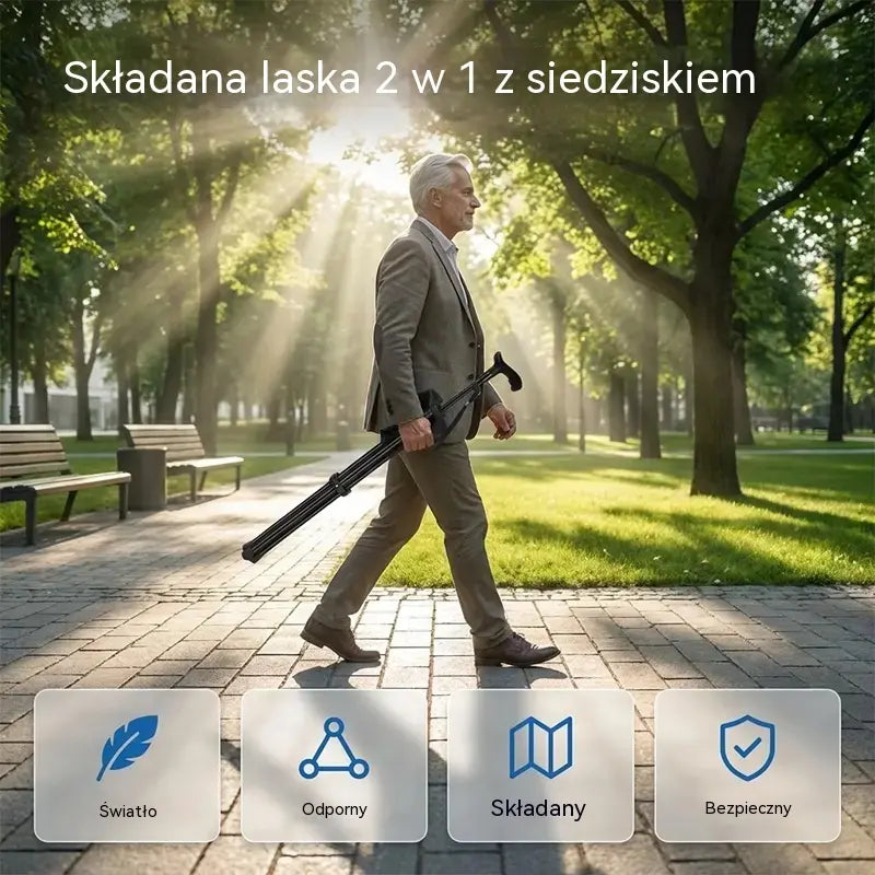 ✨2 w 1 składana laska z krzesłem, kule są antypoślizgowe, składane i przenośne✅