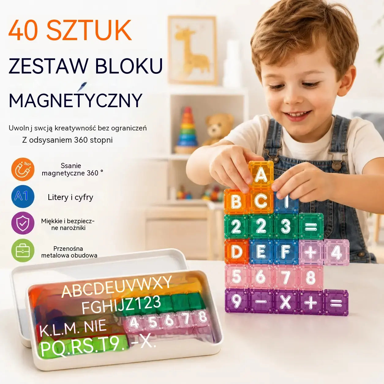 📢📢40% zniżki tylko przez ograniczony czas! 【40 klocków + pudełko do przechowywania】⏰Magnetyczne klocki z literami i cyframi dla dzieci