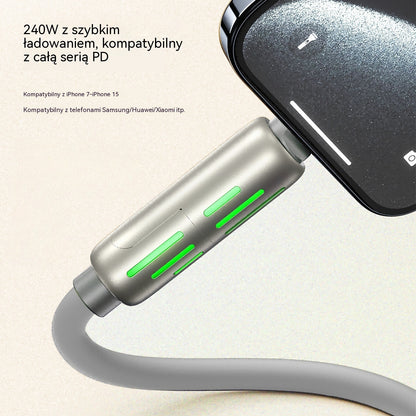 🔥 【2 sztuki za 89 zł】 🔥 (2 metry długości) Kabel 4 w 1 PD 240 W – USB-C, Lightning i szybkie ładowanie USB-A, aluminium i silikon, synchronizacja danych ⚡📱