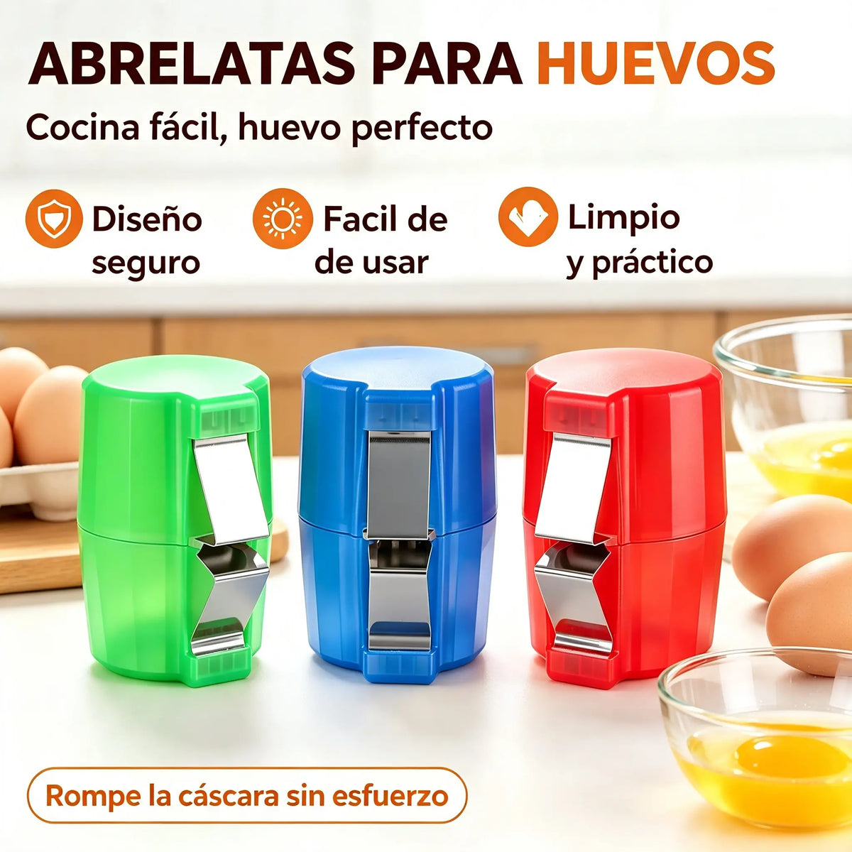【3 piezas 25 euros】 Rompehuevos rápido: rompe cientos de huevos más rápido y de forma más limpia