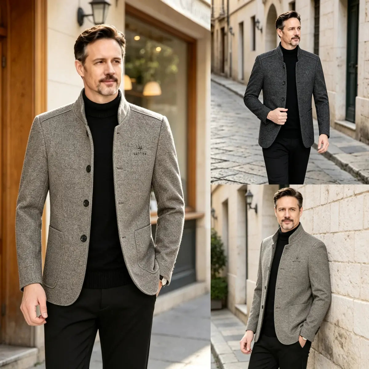 ⛄️🤗【M–4XL】🔥 Νέο μπουφάν με γιακά – χοντρό ανδρικό μάλλινο πουλόβερ με βελουτέ επένδυση – Φθινόπωρο/Χειμώνας