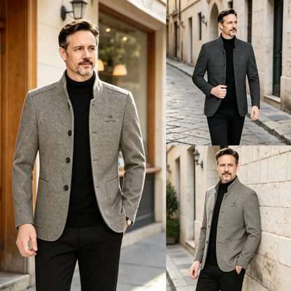 ⛄️🤗【M–4XL】🔥 Νέο μπουφάν με γιακά – χοντρό ανδρικό μάλλινο πουλόβερ με βελουτέ επένδυση – Φθινόπωρο/Χειμώνας