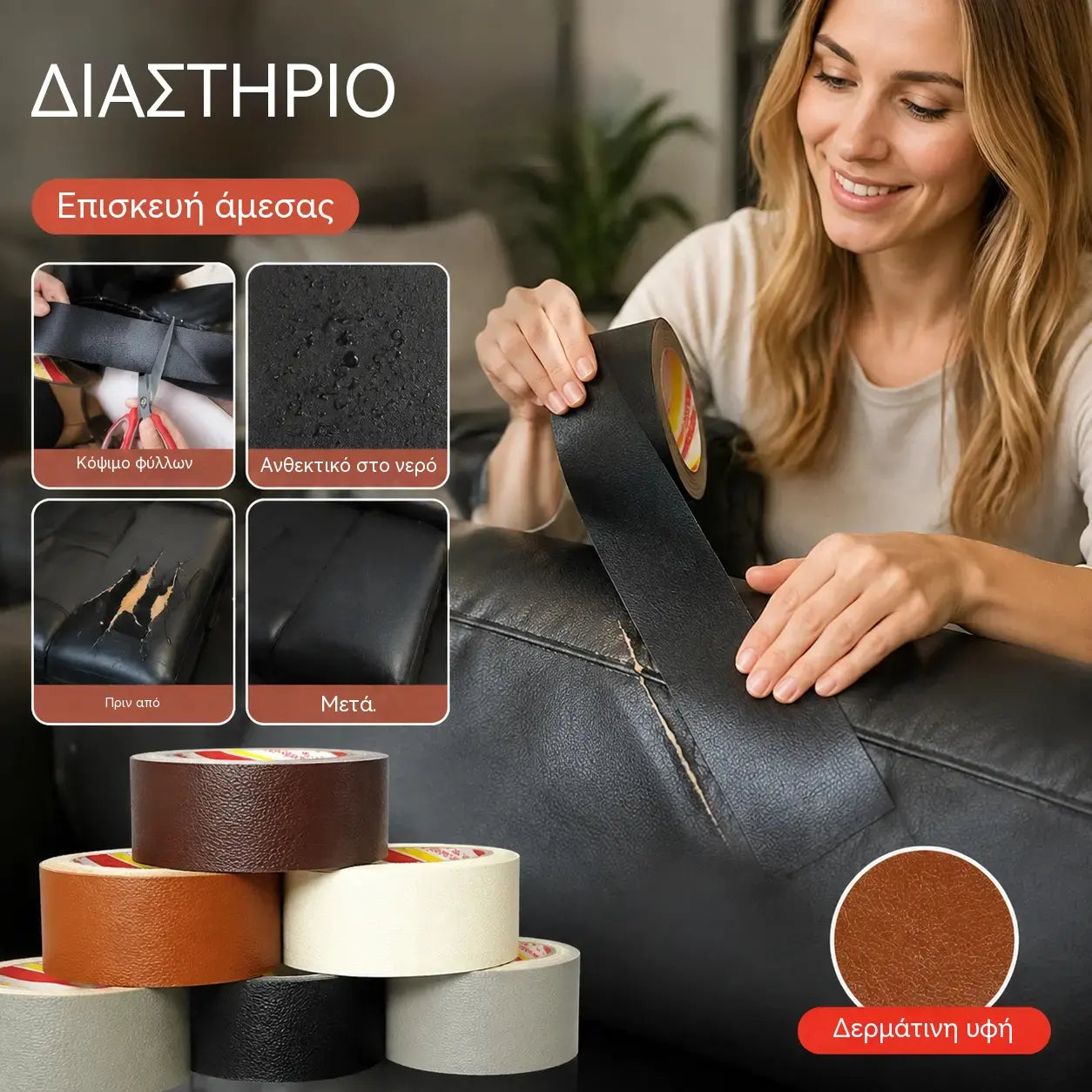【20cm*3m】Ισχυρό αυτοκόλλητο έμπλαστρο για την επισκευή δέρματος, την αποκατάσταση και την επιδιόρθωση ξεφλουδισμένου και σκισμένου δέρματος