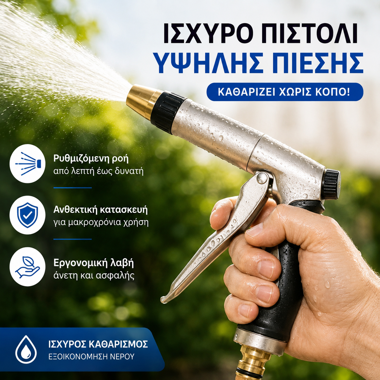 🥳 50% ΕΚΠΤΩΣΗ! 🏠💦 Πιστόλι νερού υψηλής πίεσης – ιδανικό για πλύσιμο αυτοκινήτου, πότισμα κήπου, καθαρισμό προσόψεων και επίπλων εξωτερικού χώρου 🌿🚘