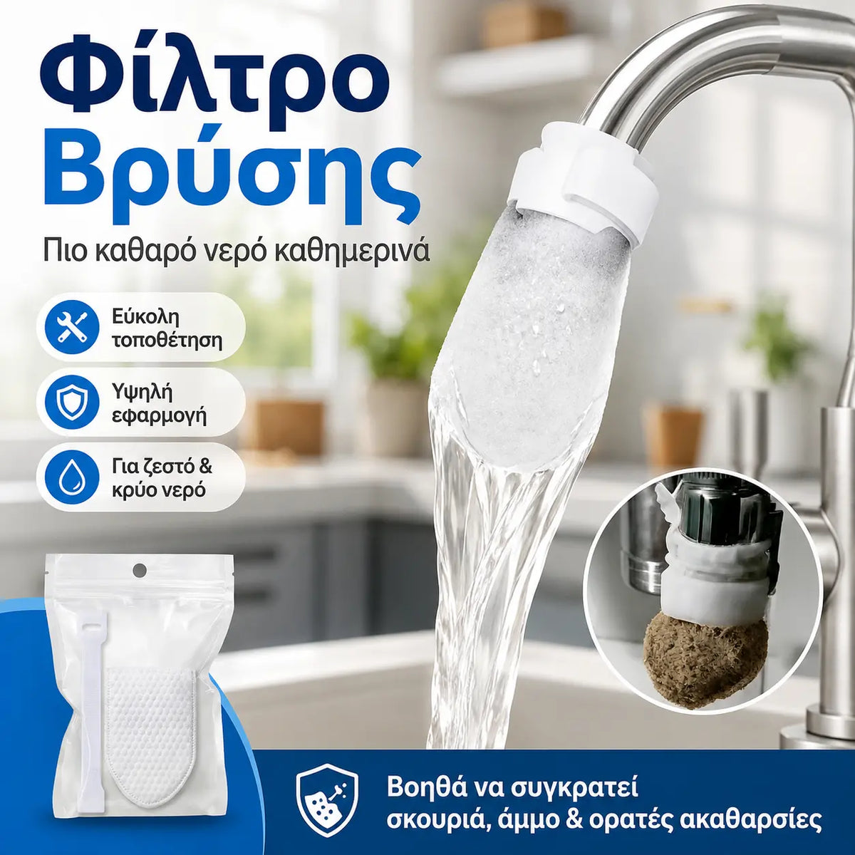 1 σετ 24 ευρώ📢📢50% ΕΚΠΤΩΣΗ!! ⏰Φίλτρο βρύσης κουζίνας κατά των πιτσιλιών για την αφαίρεση ιζημάτων και σκουριάς