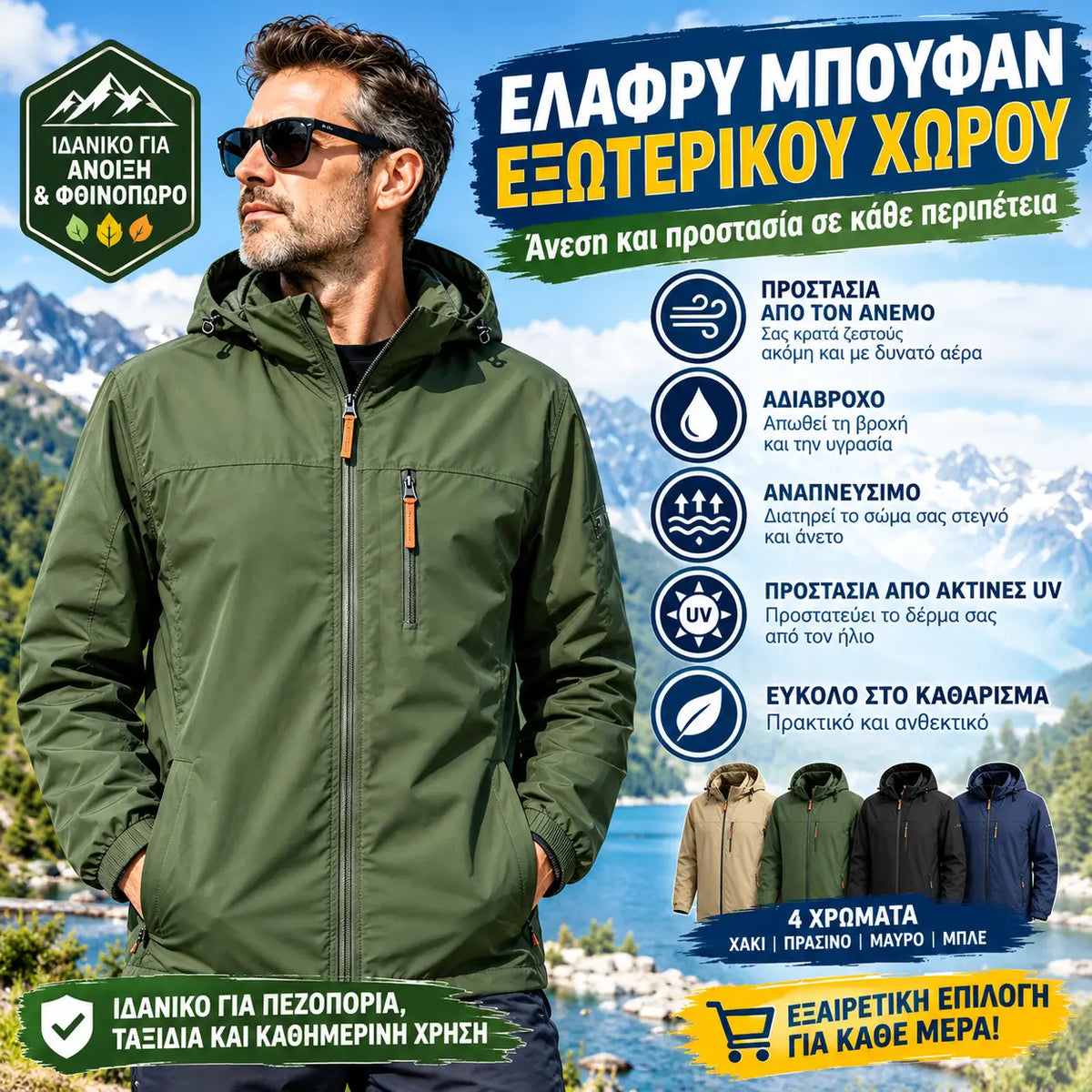 🔥【M-5XL】Φθινοπωρινό/Χειμερινό Casual Μπουφάν με Κουκούλα, Χαλαρή Γραμμή, Διαθέσιμα Όλα τα Μεγέθη
