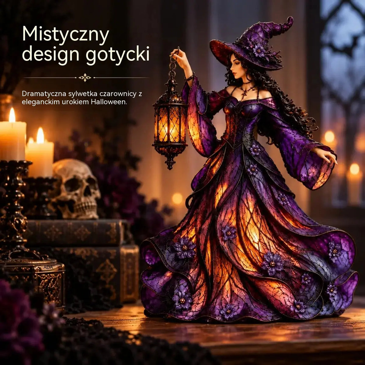 🧙‍♀️ Gotycka figurka czarownicy na Halloween z latarką LED 🧙‍♀️
