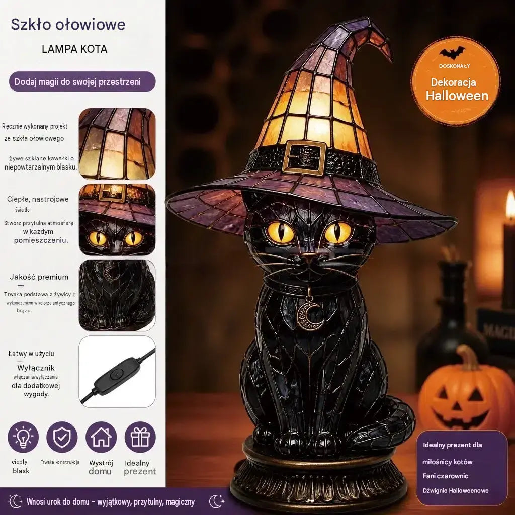 🧙‍♀️✨Lampa w kształcie kapelusza czarownicy, ozdoba z żywicy, ozdoba na biurko, lampa stołowa