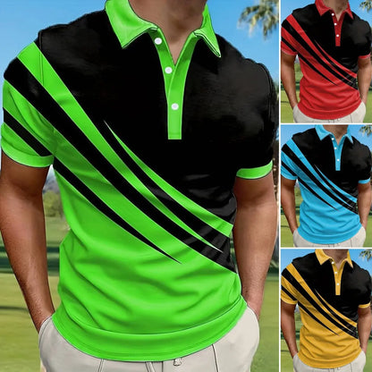 🔥【1 za 109 zł.】👔【S-6XL】Nowa letnia męska koszulka POLO w paski z nadrukiem 3D