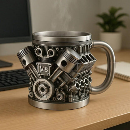 🎁☕ Taza creativa galvanizada con motor de coche de ciberpunk