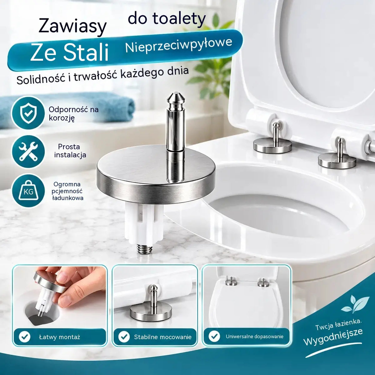 🚽【2 pary, łącznie 4 sztuki】Uniwersalne akcesoria do desek sedesowych——💦✨Śruby i elementy mocujące ze stali nierdzewnej do desek sedesowych.