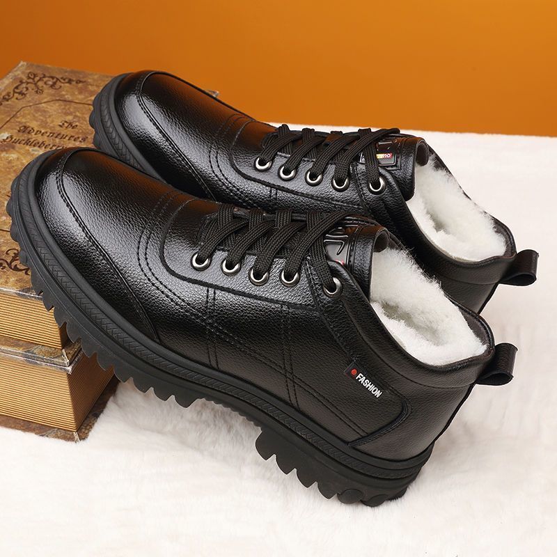 【39-44】 Zapatos de cuero de suela gruesa, cálidos y esponjosos, engrosados de invierno para hombres
