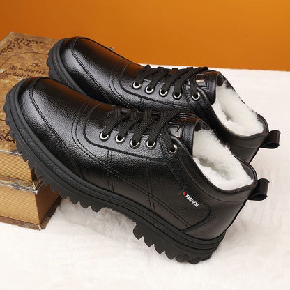 【39-44】 Zapatos de cuero de suela gruesa, cálidos y esponjosos, engrosados de invierno para hombres
