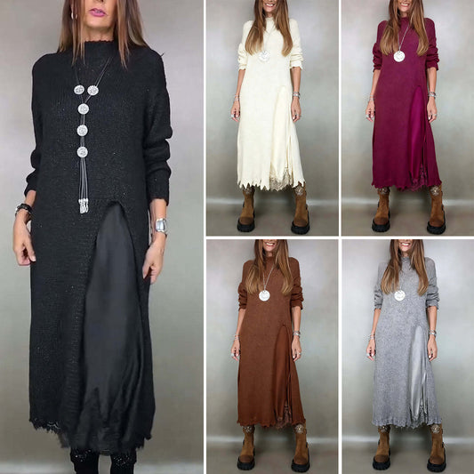 💖【Jesensko-zimski bestseler】🔥【XS-3XL】👗 Damski jesensko-zimski pleteni dugi haljinski komplet s bočnim prorezom, elegantna, topla i udobna haljina