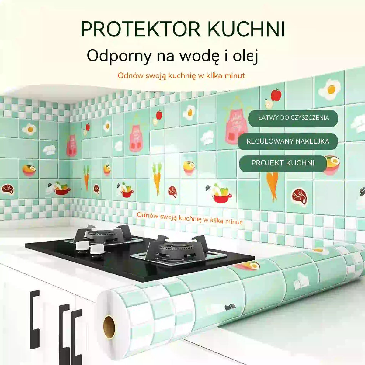 Naklejki odporne na olej do kuchni, wodoodporna tapeta samoprzylepna, zabezpieczenie blatu.