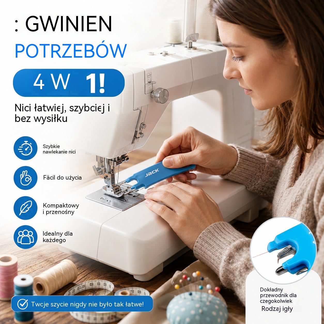 🧵✨Nawlekacz igieł 4 w 1🔥 Nawlekanie nici w kilka sekund bez wysiłku! Z lupą, linijką i magnetyczną podstawą