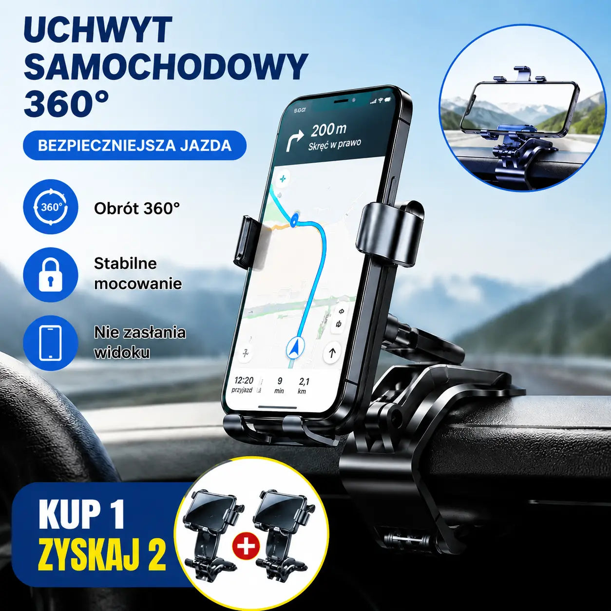 【Kup 1 i otrzymaj 1 gratis】2 za 109 zł.🚗🚗Obrotowy uchwyt samochodowy na telefon o 360°