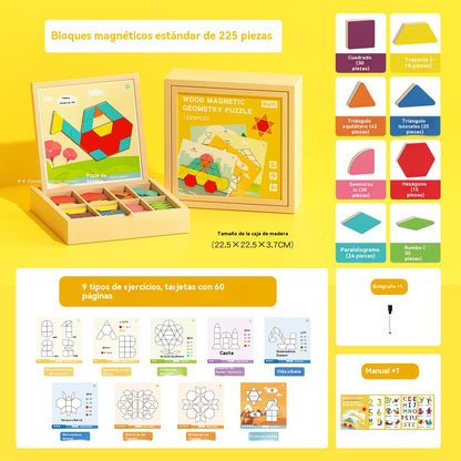 👶🌈🧩【225 piezas】🔥Juguete de rompecabezas Tangram magnético de madera, entrenamiento cerebral y juguete educativo para niños, estimula el pensamiento