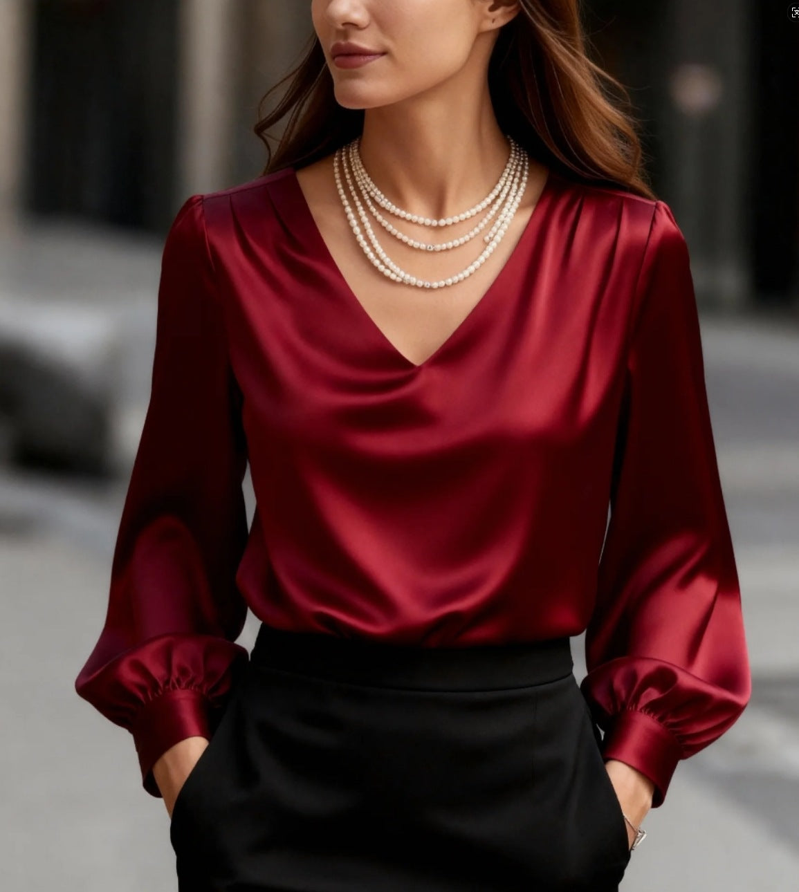 🔥🍁【Nova promocija nove sezone】【S-2XL】🌷Nova ženska bluza od sjajnog svilenog materijala, elegantni V-izrez, savršena za svaki dan i posebne prilike