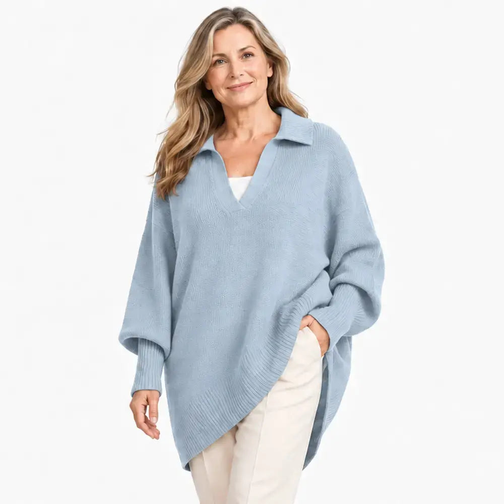 【XS-5XL】Nowy damski sweter z długim rękawem – gładki, z kołnierzykiem, luźny, w stylu oversize