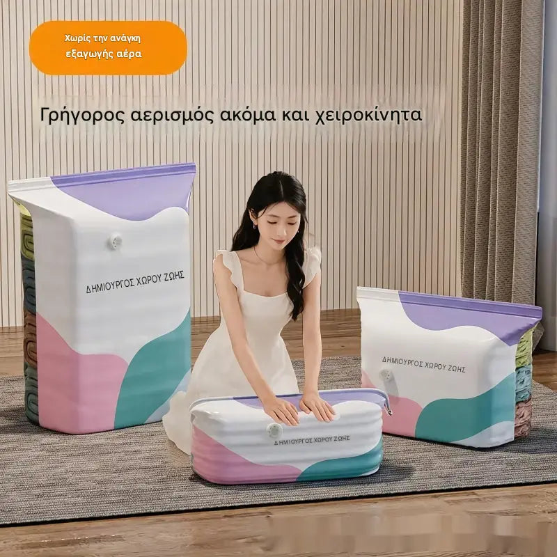 👕📦【5 τεμάχια με 31€】Σάκοι συμπίεσης για αποθήκευση ρούχων – δεν απαιτείται ηλεκτρική σκούπα, ενισχυμένος σχεδιασμός.