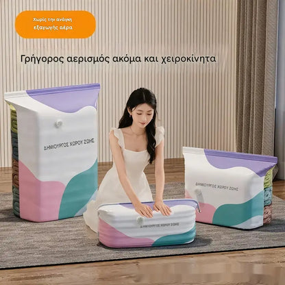 👕📦【5 τεμάχια με 31€】Σάκοι συμπίεσης για αποθήκευση ρούχων – δεν απαιτείται ηλεκτρική σκούπα, ενισχυμένος σχεδιασμός.
