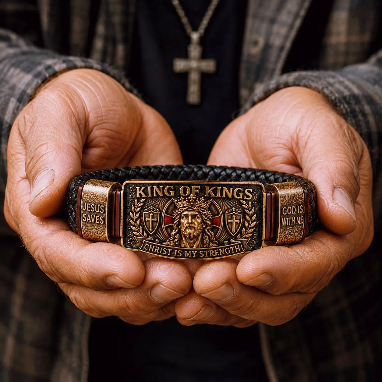 ✝️ King of Kings Faith Ten karkötők - Állítható keresztény csuklópánt ajándék