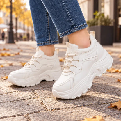 【35-40】Damskie buty na ukrytym podwyższeniu – białe sneakersy, na grubej podeszwie, casualowe, sportowe, idealne do chodzenia i podróży