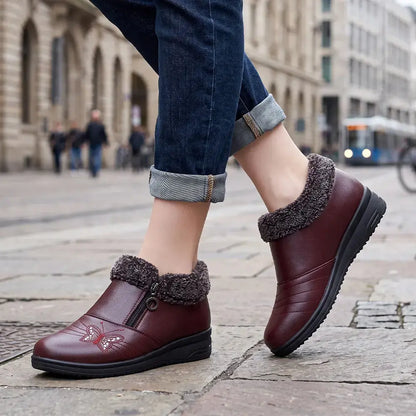 【35-41】Damskie buty zimowe dla seniorek – ocieplane, płaskie, antypoślizgowe, ze skóry, na zimę