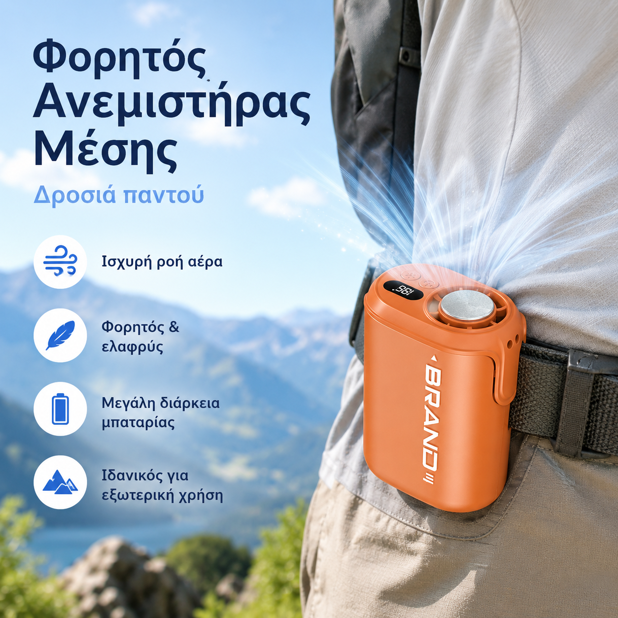 🌀 Ανεμιστήρας hands-free με οθόνη LED, ενσωματωμένο κλιπ και 199 ρυθμιζόμενα επίπεδα