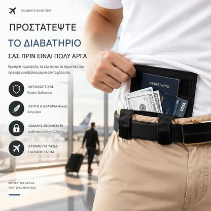 ✈️ Αόρατη αντικλεπτική θήκη διαβατηρίου — Μια λεπτή τσάντα μέσης ασφαλείας για ταξίδια που μπορεί να χωρέσει μετρητά, κάρτες και έγγραφα.