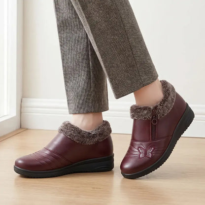 【35-41】Damskie buty zimowe dla seniorek – ocieplane, płaskie, antypoślizgowe, ze skóry, na zimę