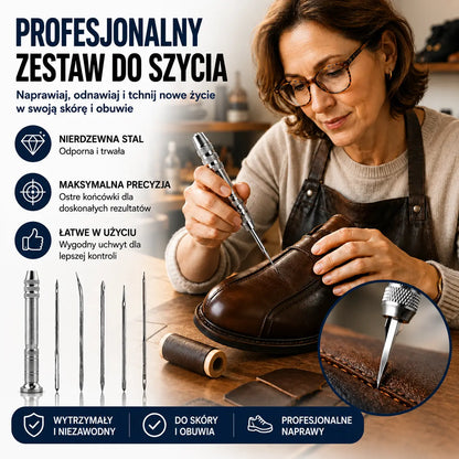 🧵【2 zestawy za 89 zł.】👞 Zestaw 5 w 1 z wymiennymi igłami do szycia – Profesjonalny zestaw do naprawy obuwia i rękodzieła skórzanego 🛠️✨