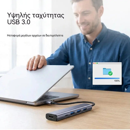 🔌✨ Φορητός διανομέας USB-C 5 σε 1 με έξοδο HDMI 4K 🎥💻