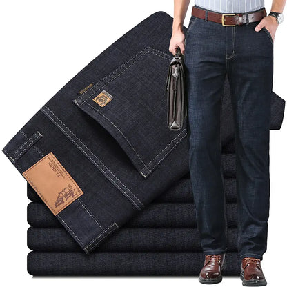 【50-110KG】👖👖【 Εκλεκτά ανδρικά ρούχα】Απλά, φαρδιά και ευέλικτα ανδρικά τζιν μεγάλων μεγεθών