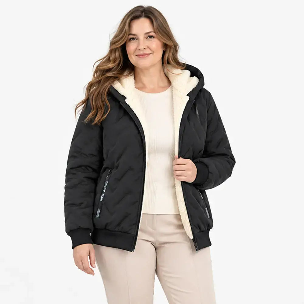 【L–7XL】 Zimowa kurtka z kapturem, ocieplana, z podszewką z imitacji kożucha — posiada wodoodporną powłokę zewnętrzną, zapewniającą pewien stopień ochrony przed deszczem.