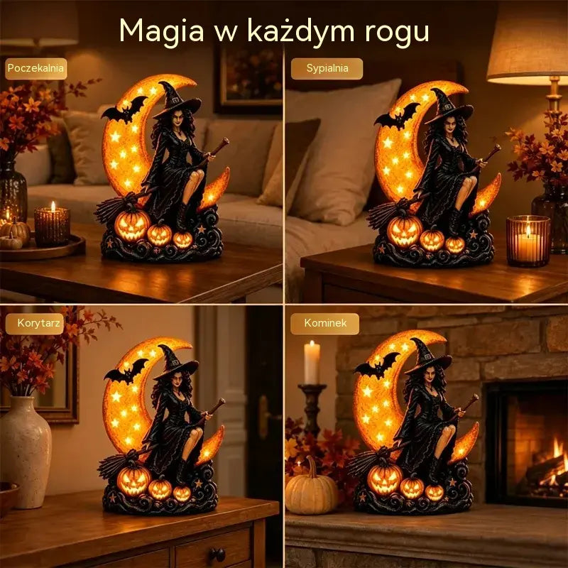 🎃🔮 Lampa Wiedźmy i Pełni Księżyca – Dekoracyjna Gotycka Figurka, Idealny Prezent 🌙 🎃