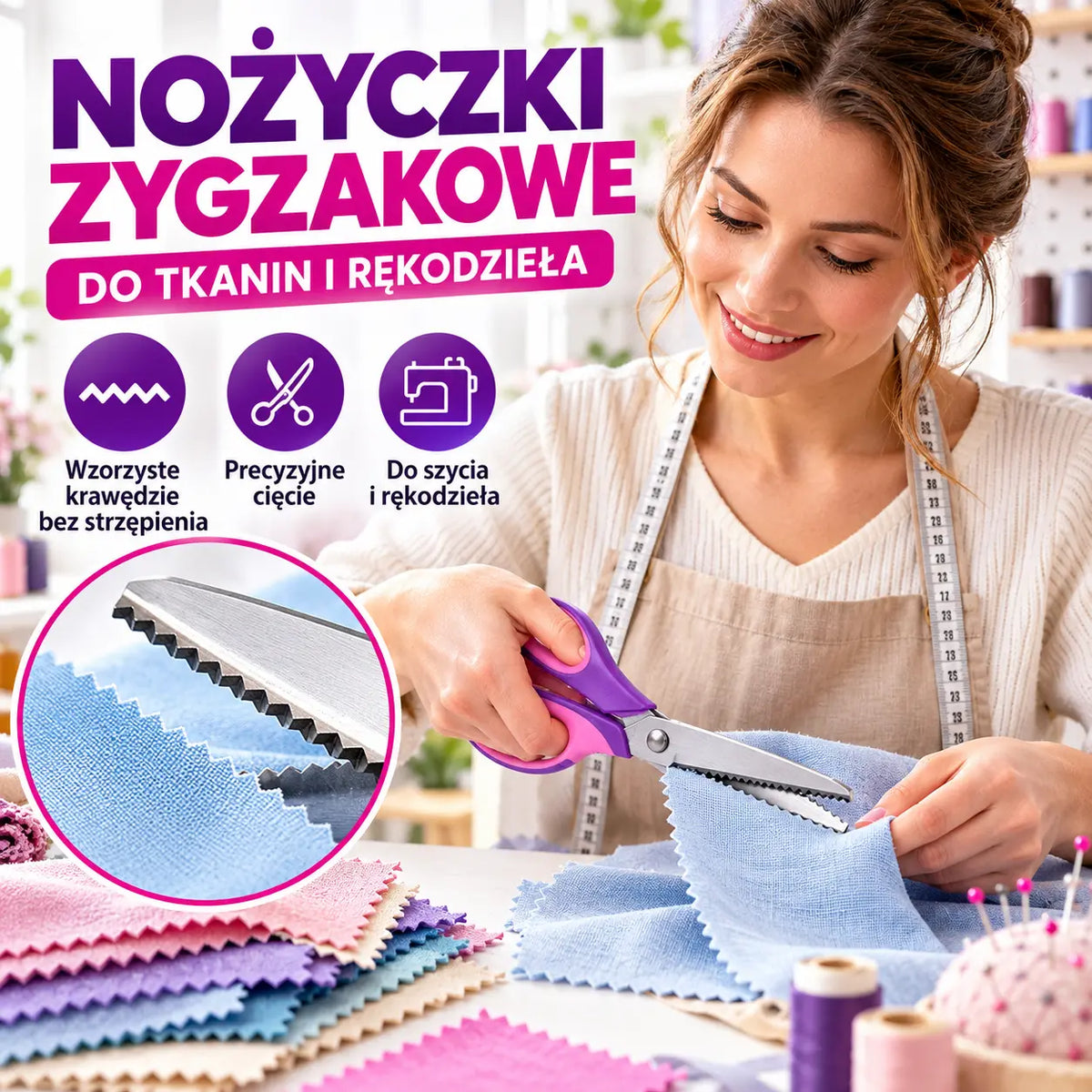 1 sztuka za 109 zł👗✂️ Nożyczki krawieckie z ozdobnym ostrzem – Profesjonalne do cięcia zygzakiem i falowaniem | Idealne do tkanin, patchworku i projektów DIY