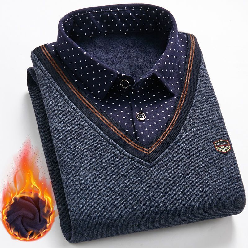 👨👔⛄🔥Nowy, ciepły męski płaszcz z polarową podszewką na jesień i zimę – model w stylu dzianinowego swetra, z kołnierzykiem koszulowym, zaprojektowany z myślą o mężczyznach w średnim i starszym wieku.