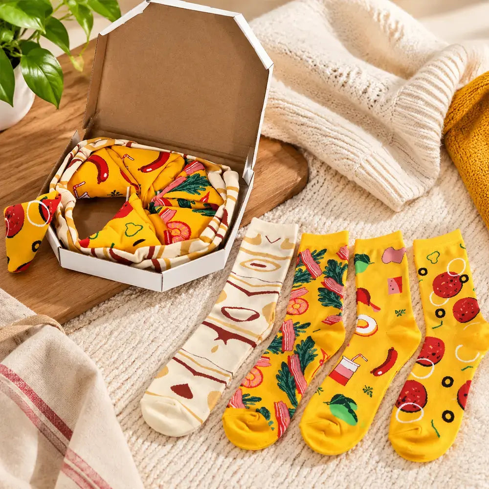 🧶🧦【4 ζευγάρια με 28 ευρώ】Κάλτσες με θέμα το φαγητό | Φορέστε το αγαπημένο σας φαγητό στα πόδια σας! | Διασκεδαστικές και άνετες.