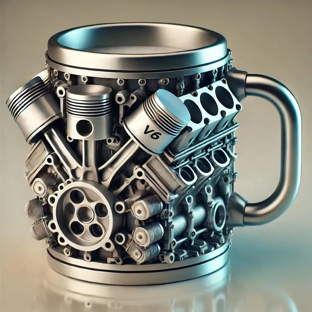 🎁☕ Taza creativa galvanizada con motor de coche de ciberpunk