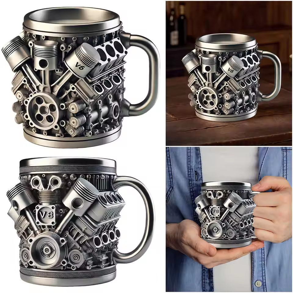 🎁☕ Taza creativa galvanizada con motor de coche de ciberpunk